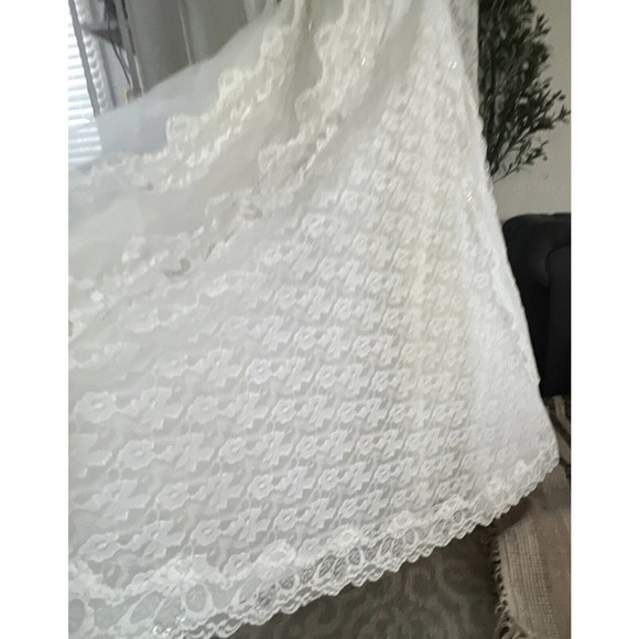 Vtg Bridallure Alfred Angelo 70s lace Bridal wedding dress gown xs tulle Lined - Picture 6 of 16